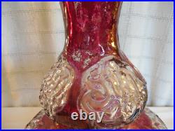 Vintage ruby flash glass lamp base parts or repair unique piece
