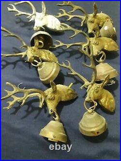 Vintage set of 6 Deer with horn brass with socket lamp for chandelier parts
