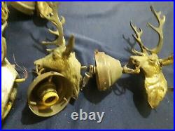 Vintage set of 6 Deer with horn brass with socket lamp for chandelier parts