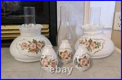 Vt Milk Glass Hurricane Lamp Shade Parts- 8 Parts-2 Floral Shades, 3 Clear, 3Bulb