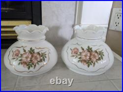 Vt Milk Glass Hurricane Lamp Shade Parts- 8 Parts-2 Floral Shades, 3 Clear, 3Bulb