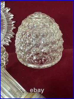 Vtg 1940s Art Deco 3-Chain Ceiling Light Fixture Parts Sunburst Shade & Globe Vtg 1940s Art Deco 3-Chain Ceiling Light Fixture Parts Sunburst Shade & Globe