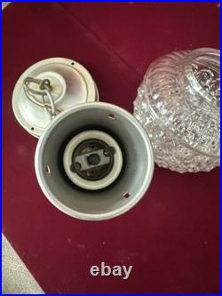 Vtg 1940s Art Deco 3-Chain Ceiling Light Fixture Parts Sunburst Shade & Globe
