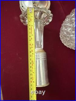Vtg 1940s Art Deco 3-Chain Ceiling Light Fixture Parts Sunburst Shade & Globe