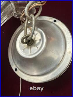 Vtg 1940s Art Deco 3-Chain Ceiling Light Fixture Parts Sunburst Shade & Globe