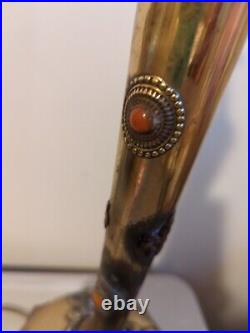Vtg 40s Brass Dragon Table Lamp Carnelian Inlay FOR PARTS