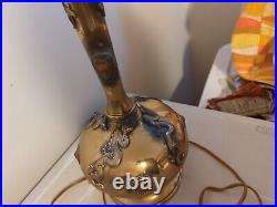Vtg 40s Brass Dragon Table Lamp Carnelian Inlay FOR PARTS