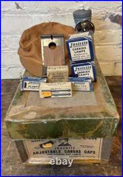 Vtg 40s Justrite Adjustable Canvas Cap Carbide Lamp with Original Box & Parts NOS Vtg 40s Justrite Adjustable Canvas Cap Carbide Lamp with Original Box & Parts NOS