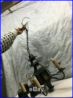 Vtg 6 arm Brass hanging lantern style lamp with mirrors Mid Century Parts Repair