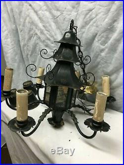 Vtg 6 arm Brass hanging lantern style lamp with mirrors Mid Century Parts Repair