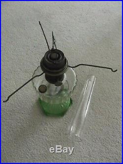Vtg Aladdin Oil Lamp NU Type Model B Green / Clear Glass + Parts Free Shipping