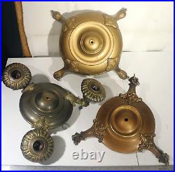 Vtg Antique Brass Parts Lot Lamp Chandelier Light Fixture 30 Lbs Canopy Socket +