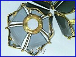 Vtg Brass & Glass Touch Lamp Replacement Parts Glass Lotus Lamp Shade Lot of 3