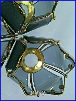 Vtg Brass & Glass Touch Lamp Replacement Parts Glass Lotus Lamp Shade Lot of 3