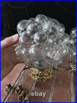 Vtg Hanging Light Lamp Parts Swag MCM Deco Glass Double Bubble Ceiling Modern