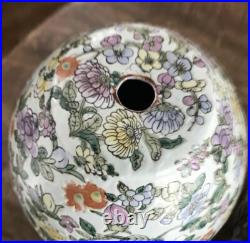 Vtg Heavily Enameled Floral Chinoiserie Egg Shape Lamp Bases, Parts, A Pair