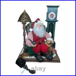 Vtg Holiday Creations Animated Santa with Clock Puppy Working Tiffany Lamp READ