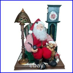 Vtg Holiday Creations Animated Santa with Clock Puppy Working Tiffany Lamp READ