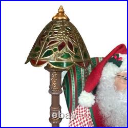 Vtg Holiday Creations Animated Santa with Clock Puppy Working Tiffany Lamp READ
