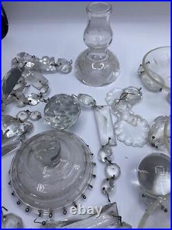 Vtg Huge Assorted Crystal Prisms Lot Oil Lamp Chandelier Drop Spear Icicle Parts