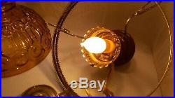 Vtg L. E. Smith Moon & Stars Hanging Lamp Amber Glass & Wood Lamp Parts (302)