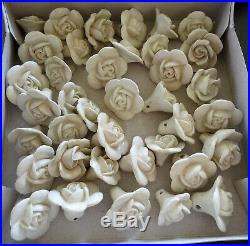 Vtg Lot 38 Porcelain roses Flowers Lamp Chandelier Parts White Capodimonte