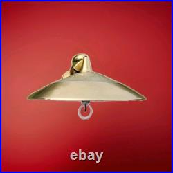 Vtg MID Century Modern Ufo Atomic Pendant Brass Glass Pull Down MCM Lightfixture