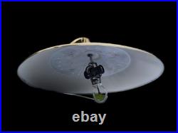 Vtg MID Century Modern Ufo Atomic Pendant Brass Glass Pull Down MCM Lightfixture