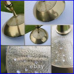 Vtg MID Century Modern Ufo Atomic Pendant Brass Glass Pull Down MCM Lightfixture