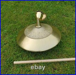 Vtg MID Century Modern Ufo Atomic Pendant Brass Glass Pull Down MCM Lightfixture