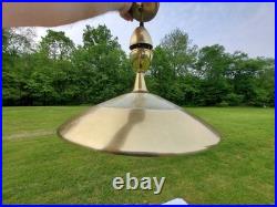 Vtg MID Century Modern Ufo Atomic Pendant Brass Glass Pull Down MCM Lightfixture