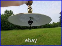 Vtg MID Century Modern Ufo Atomic Pendant Brass Glass Pull Down MCM Lightfixture