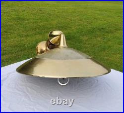 Vtg MID Century Modern Ufo Atomic Pendant Brass Glass Pull Down MCM Lightfixture