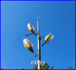 Vtg MID Century Tension Pole Lamp Rare Amber 3 Light Brass MCM Atomic 60s Works