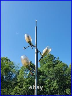 Vtg MID Century Tension Pole Lamp Rare Amber 3 Light Brass MCM Atomic 60s Works