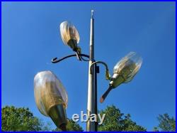 Vtg MID Century Tension Pole Lamp Rare Amber 3 Light Brass MCM Atomic 60s Works