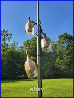 Vtg MID Century Tension Pole Lamp Rare Amber 3 Light Brass MCM Atomic 60s Works