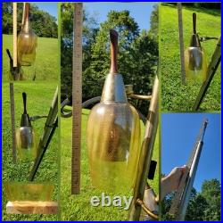 Vtg MID Century Tension Pole Lamp Rare Amber 3 Light Brass MCM Atomic 60s Works