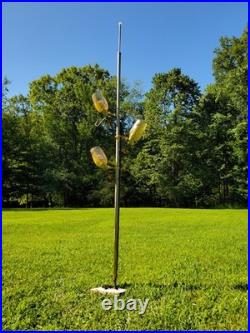 Vtg MID Century Tension Pole Lamp Rare Amber 3 Light Brass MCM Atomic 60s Works