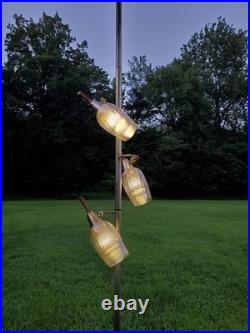 Vtg MID Century Tension Pole Lamp Rare Amber 3 Light Brass MCM Atomic 60s Works