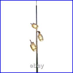 Vtg MID Century Tension Pole Lamp Rare Amber 3 Light Brass MCM Atomic 60s Works