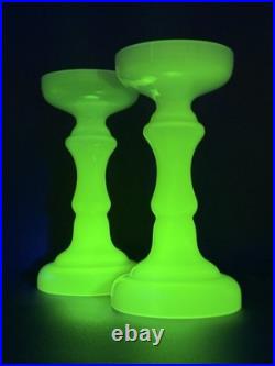 Vtg Pair Cenedese Murano Uranium Opaline Glass Vases / Pedestals / Lamp Parts