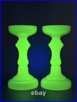 Vtg Pair Cenedese Murano Uranium Opaline Glass Vases / Pedestals / Lamp Parts