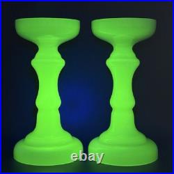 Vtg Pair Cenedese Murano Uranium Opaline Glass Vases / Pedestals / Lamp Parts