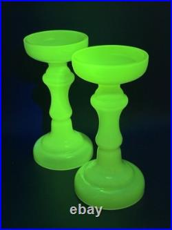 Vtg Pair Cenedese Murano Uranium Opaline Glass Vases / Pedestals / Lamp Parts