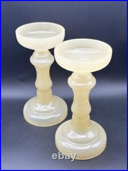 Vtg Pair Cenedese Murano Uranium Opaline Glass Vases / Pedestals / Lamp Parts