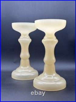 Vtg Pair Cenedese Murano Uranium Opaline Glass Vases / Pedestals / Lamp Parts