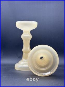 Vtg Pair Cenedese Murano Uranium Opaline Glass Vases / Pedestals / Lamp Parts