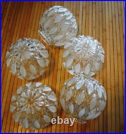 Vtg ball shaped globe textured glass flower leaves 6 SET OF 5 lamp parts
