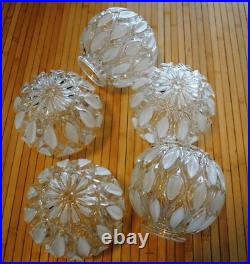 Vtg ball shaped globe textured glass flower leaves 6 SET OF 5 lamp parts